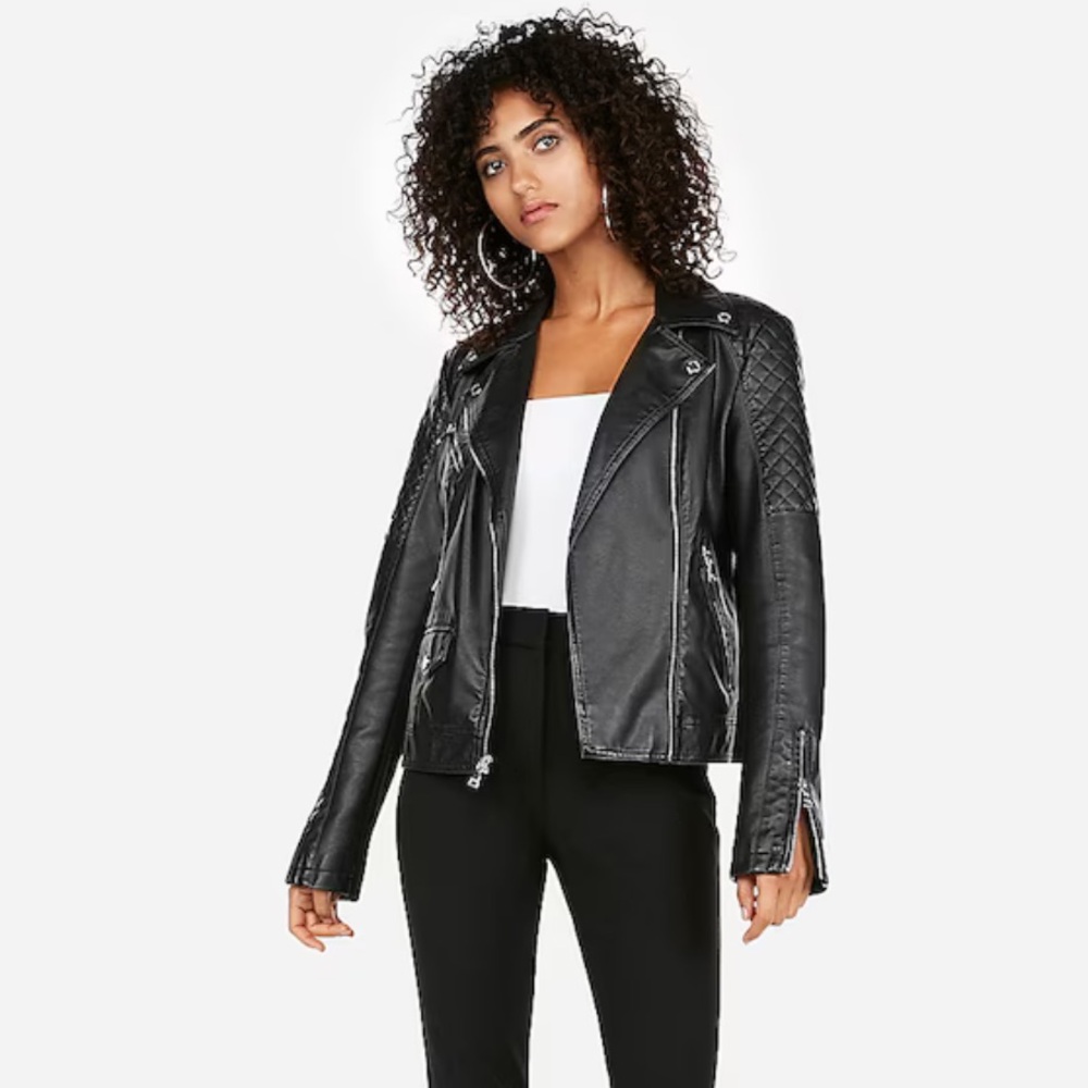 Express Faux Leather Quilted Moto Jacket - Picture 2 of 9
